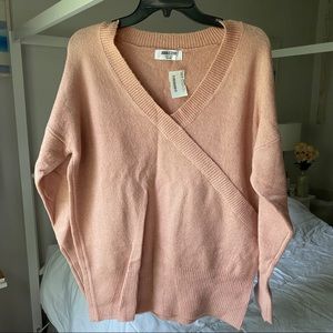 Mauve Faux Wrap VNeck Sweater